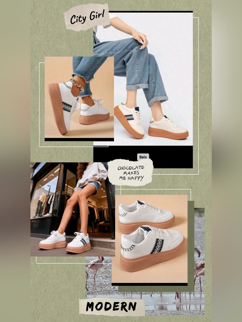 **WHITE & TAN PLATFORM SNEAKERS FOR WOMEN** ππ²π²π²π²π²π² - Picture 2 of 9